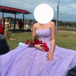 Lavender Strapless corset prom dress